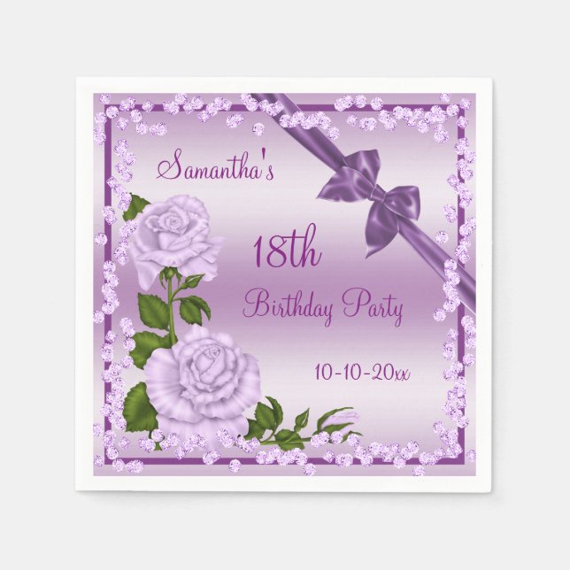 Lilac Blossom, Bows & Diamonds 18th Napkin (Front)