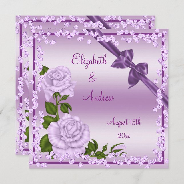 Lilac Blossom, Bows & Diamonds Wedding Invitation (Front/Back)