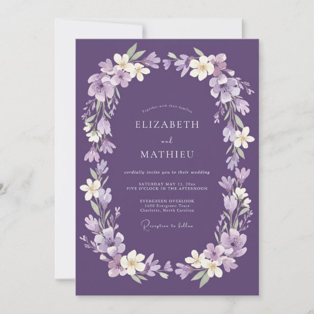 Lilac Blossom Garland Wedding Invitation (Front)