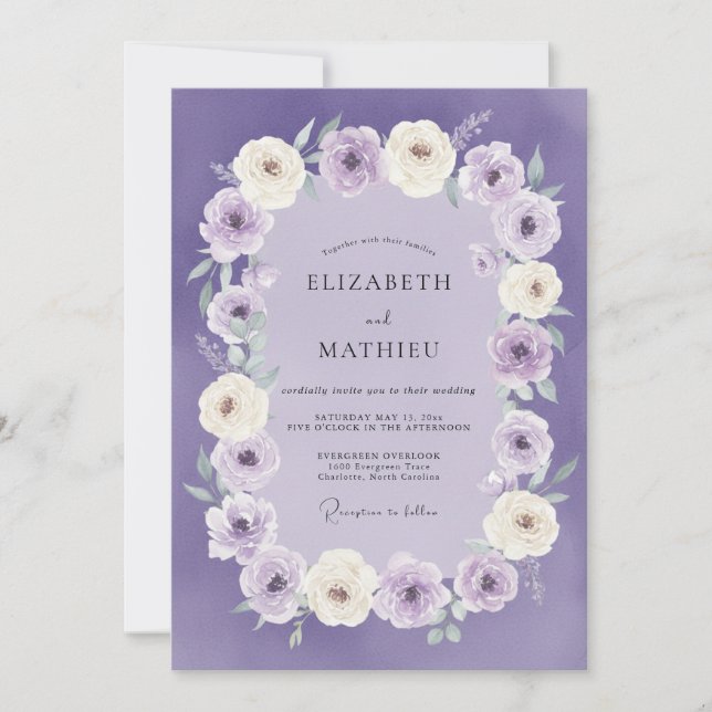 Lilac Blossom Wreath Wedding Invitation (Front)