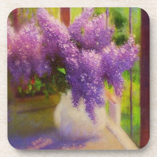 Lilac Blossoms in Vase Plastic Coasters