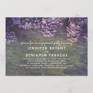 Lilac Blossoms Rustic Wood Engagement Party Invitation