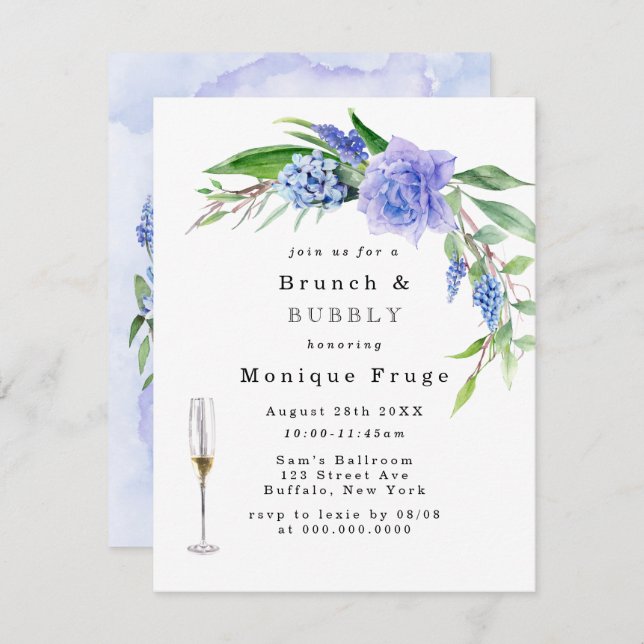 Lilac Blue Hyacinth Peony Brunch & Bubbly Invites (Front/Back)