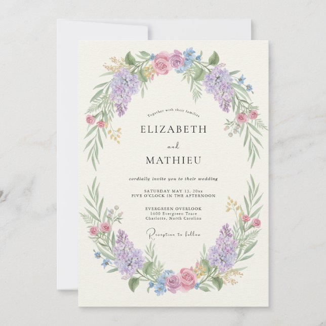 Lilac Blush Blossom Oval Wedding Invitation (Front)