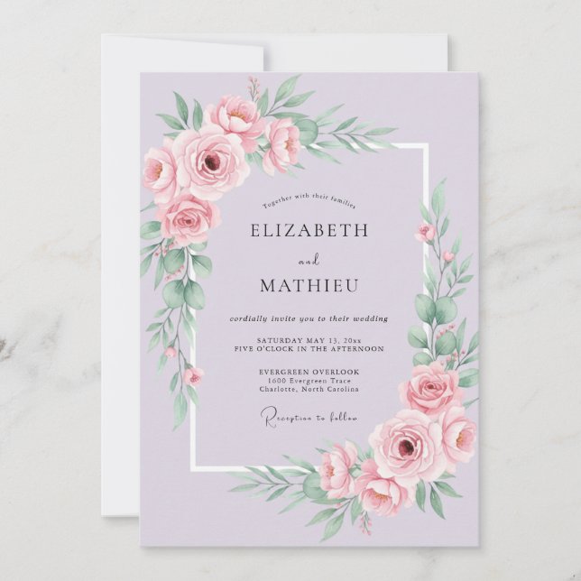 Lilac Blush Peony Wedding Invitation (Front)