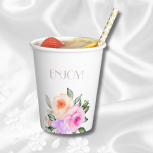Lilac Blush Pink Bright Floral Roses Bridal Shower Paper Cups