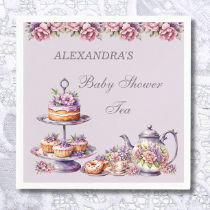Lilac Blush Pink Floral Tea Party Baby Shower Napkin