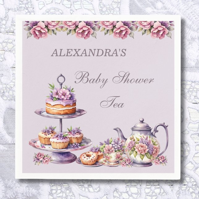 Lilac Blush Pink Floral Tea Party Baby Shower Napkin (Creator Uploaded)