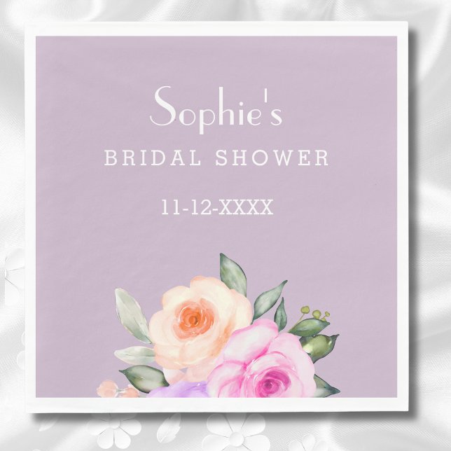 Lilac Blush Pink Peach Bright Roses Bridal Shower Napkin (Creator Uploaded)