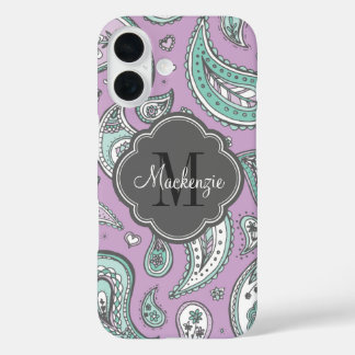 Lilac Bohemian Paisley Custom Monogram iPhone 16 Case