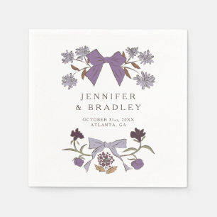 Lilac Boho Ribbons and Flowers Wedding Napkin