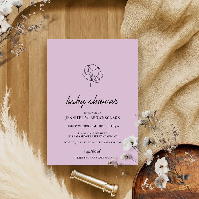 Lilac Botanical Simple Boho Baby Baptism Invitation (Creator Uploaded)