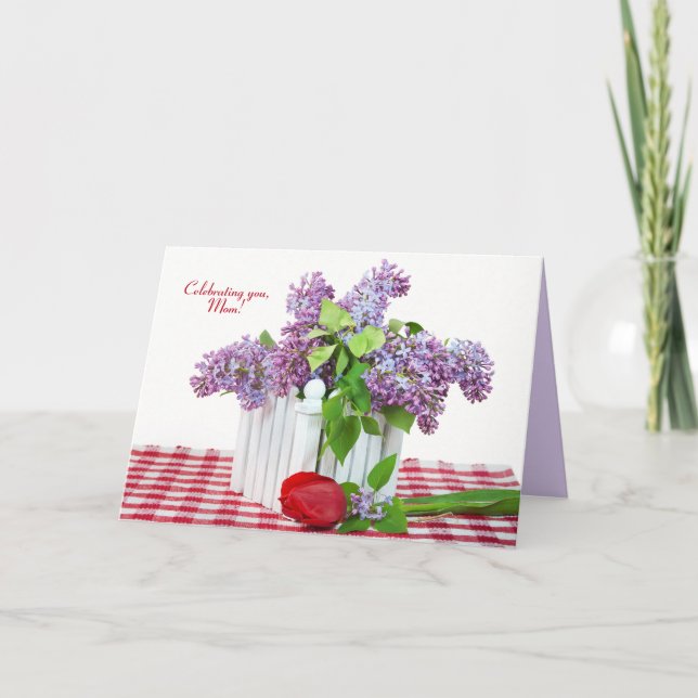 lilac bouquet with red tulip for Mum Card (Front)