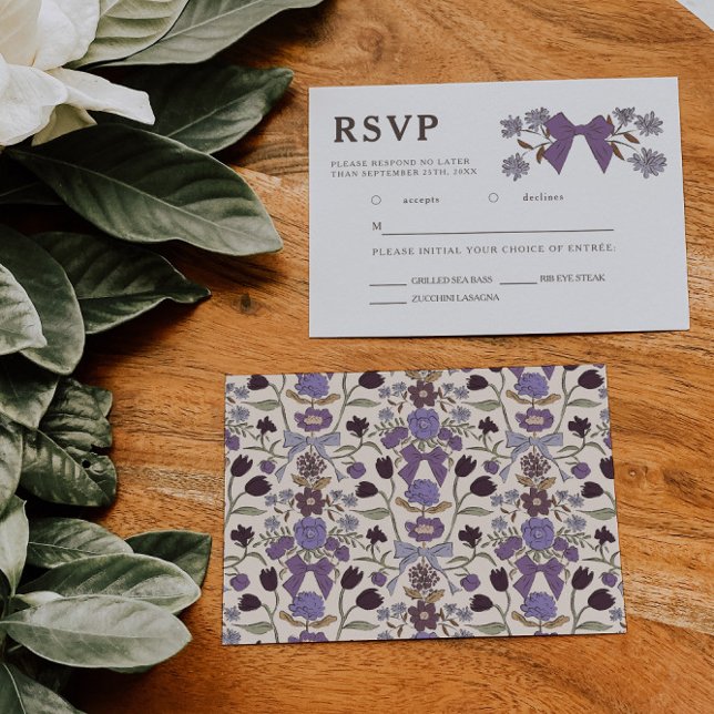 Lilac Bow Floral Wedding RSVP Meal Choice  (Creator Uploaded)