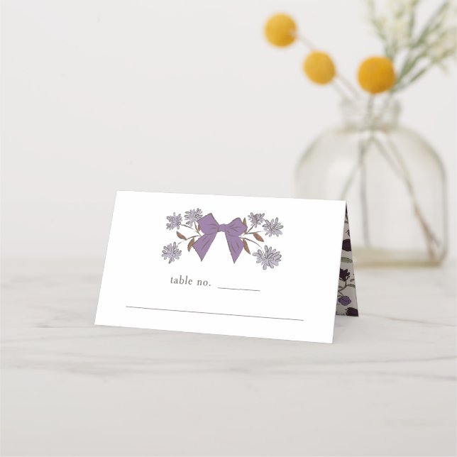 Lilac Bow Floral Wedding Table Number  Place Card (Front)
