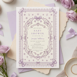 Lilac Bows Baby Shower Invitation
