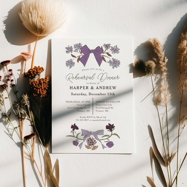 Lilac Bows Blossom Wedding Rehearsal Dinner  Invitation (Creator Uploaded)
