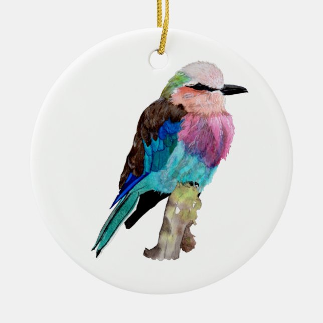 Lilac Breasted Roller Bird Ceramic Tree Decoration (Front)