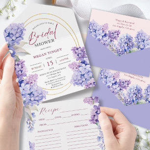 Lilac Bridal Shower Periwinkle Purple Recipe All In One Invitation