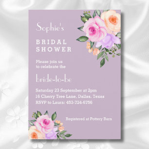 Lilac Bright Floral Pink Roses Bridal Shower  Invitation