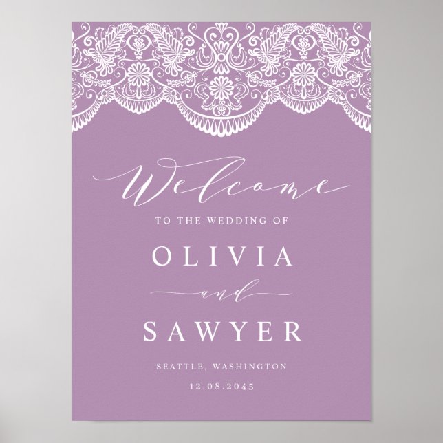 Lilac Brocade Lace Wedding Poster (Front)