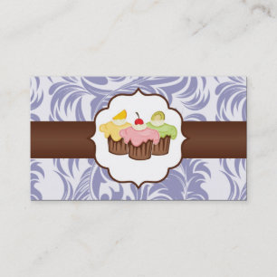 Lilac & Brown Floral Cup Cake Bakery Business Card