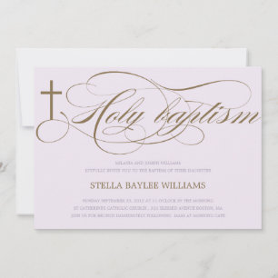 LILAC & BROWN HOLY CROSS   BAPTISM INVITATION