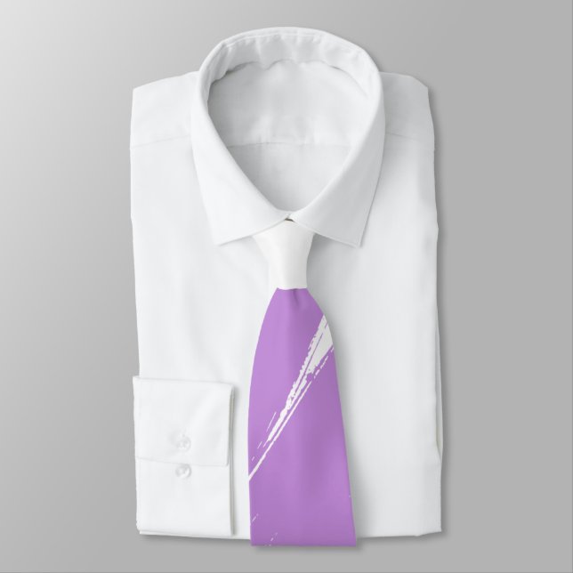 Lilac Brush Modern White Background Tie (Tied)