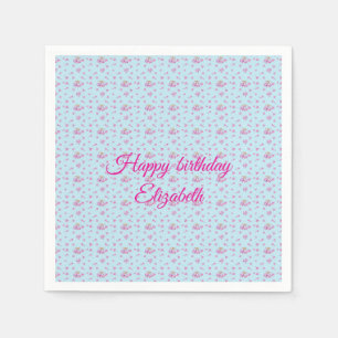 lilac buds and flower pattern Happy birthday Napkin
