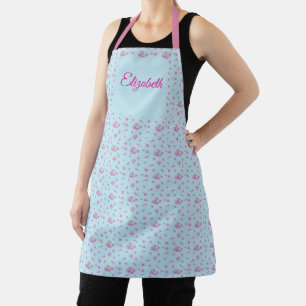 lilac buds watercolor pattern background blue apron