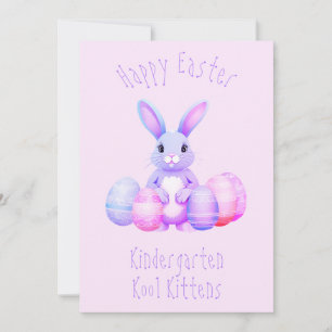 Lilac Bunny And Pastel Easter Eggs Kindergarten Holiday Card