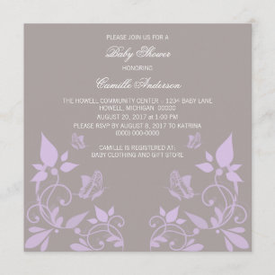 Lilac Butterfly Floral Baby Shower Invite