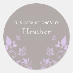 Lilac Butterfly Floral Bookplate Stickers