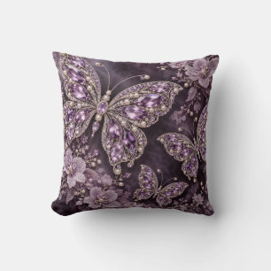 Lilac Butterfly Floral Jewel Pattern Cushion