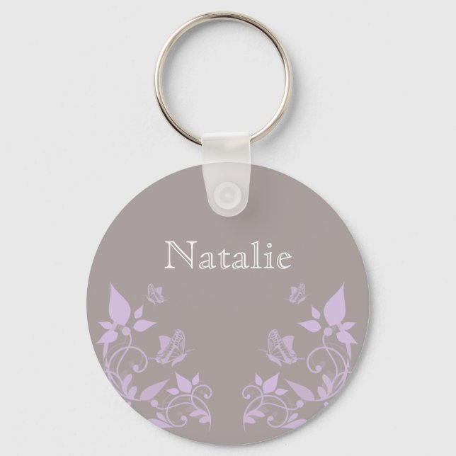 Lilac Butterfly Floral Keychain (Front)