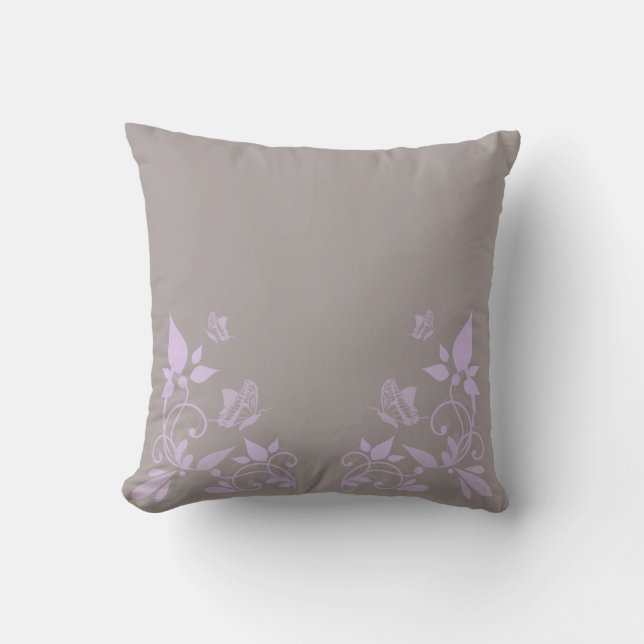 Lilac Butterfly Floral Pillow (Front)