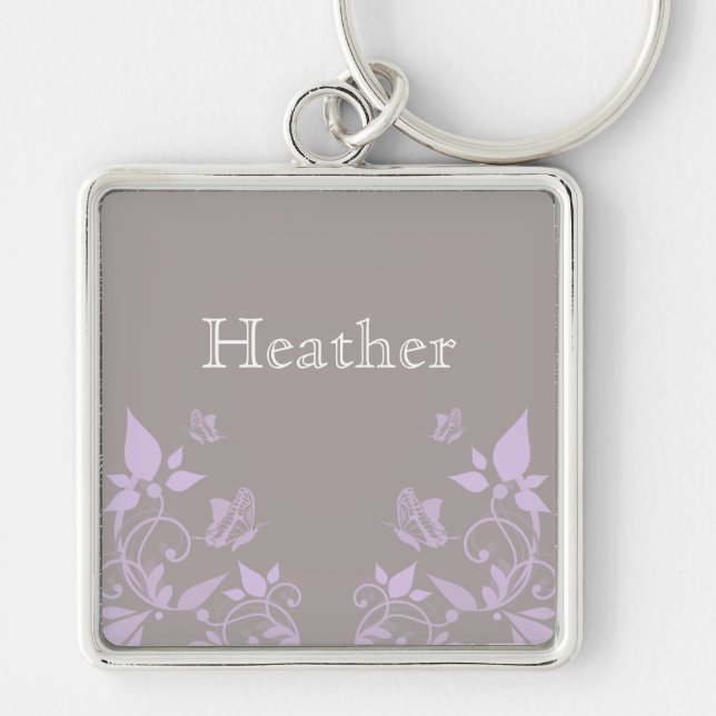 Lilac Butterfly Floral Premium Keychain (Front)
