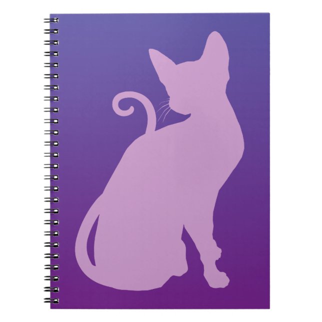 Lilac Cat on Purple Spiral Notebook (Front)