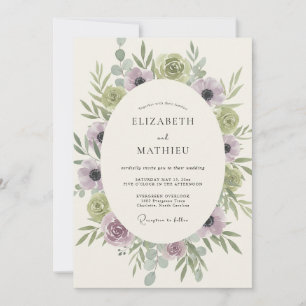 Lilac Celadon Wreath Wedding Invitation