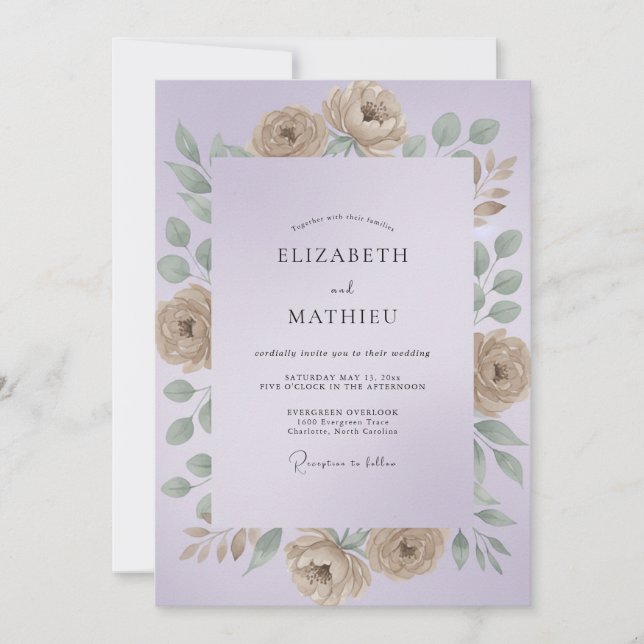 Lilac Champagne Ranunculus Eucalyptus Wedding Invitation (Front)
