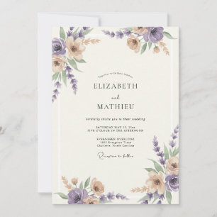 Lilac Champagne Sprig Eucalyptus Wedding Invitation