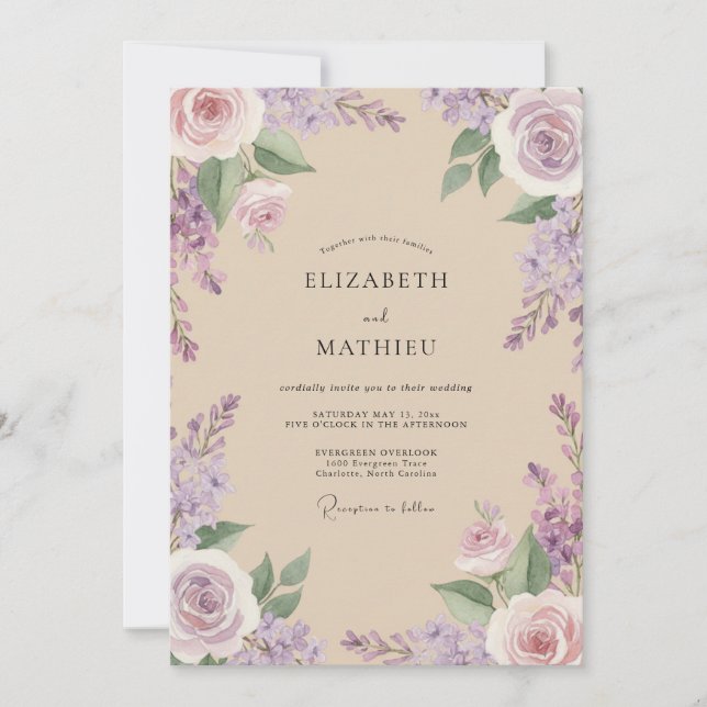 Lilac Champagne Vine Wedding Invitation (Front)