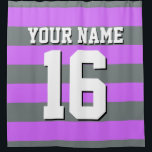 Lilac Charcoal Sports Jersey Preppy Stripe Shower Curtain<br><div class="desc">Preppy Striped Team Jersey / Sports Jersey / Football Jersey / Rugby Jersey with Custom Name Customise this with your own name or team name and a number. You can change the size, colour and placement of the text if you need to make changes, change the colour of or remove...</div>