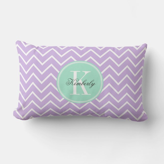 Lilac Chevron with Mint Monogram Lumbar Cushion (Front)