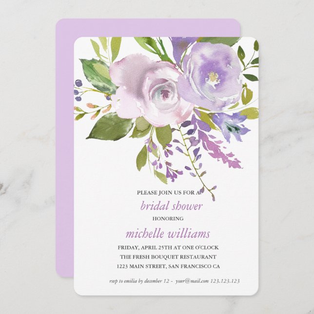 Lilac | Chic Lavender Floral Wedding Bridal Shower Invitation (Front/Back)
