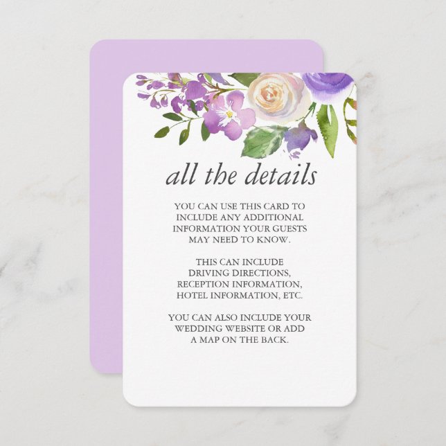 Lilac | Chic Lavender Floral Wedding Guest Details Invitation (Front/Back)