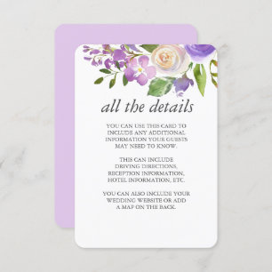 Lilac   Chic Lavender Floral Wedding Guest Details Invitation