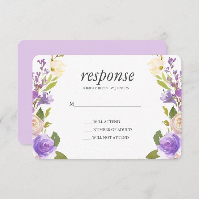 Lilac | Chic Lavender Floral Wedding Rsvp response Invitation (Front/Back)