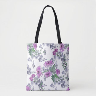 Lilac chrysanthemums tote bag