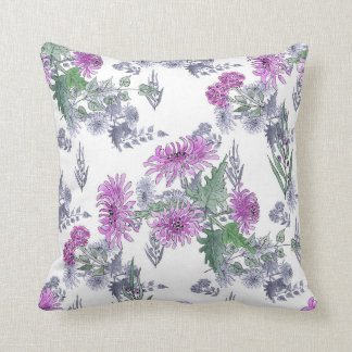 Lilac chrysanthemums , watercolor cushion